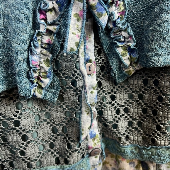 Pretty Angel Women’s Button Up Linen Blend Cardigan Blouse Blue Whimsigoth Small - Picture 5 of 13